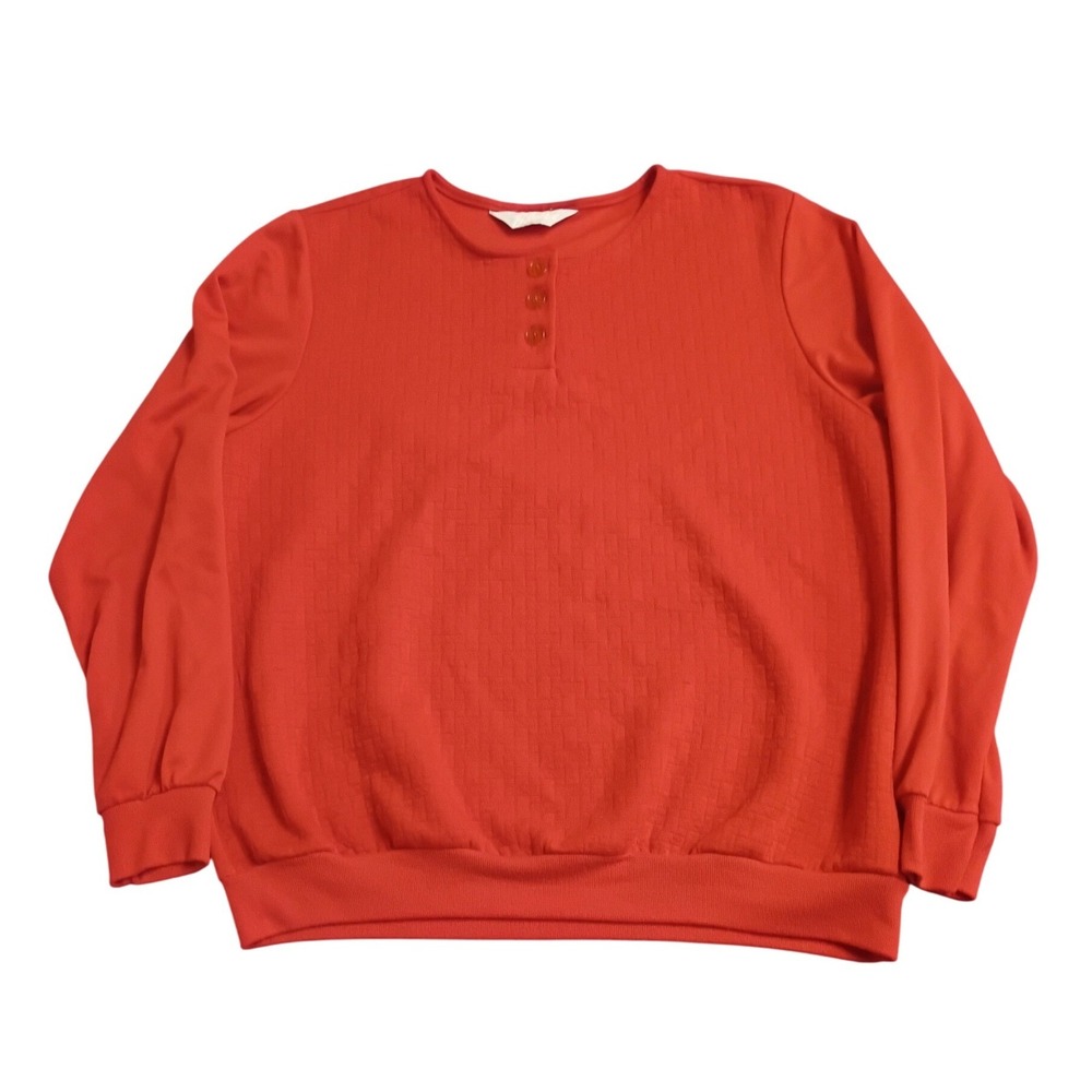 Blair Henley Pullover Top Womens XL Red Textured Waffle Knit Long Sleeve Casual